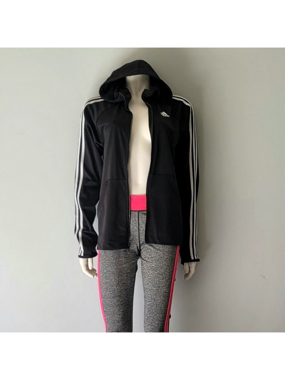 Adidas Junior 3-Stripes Full Zip Hoodie Black/White Size S
